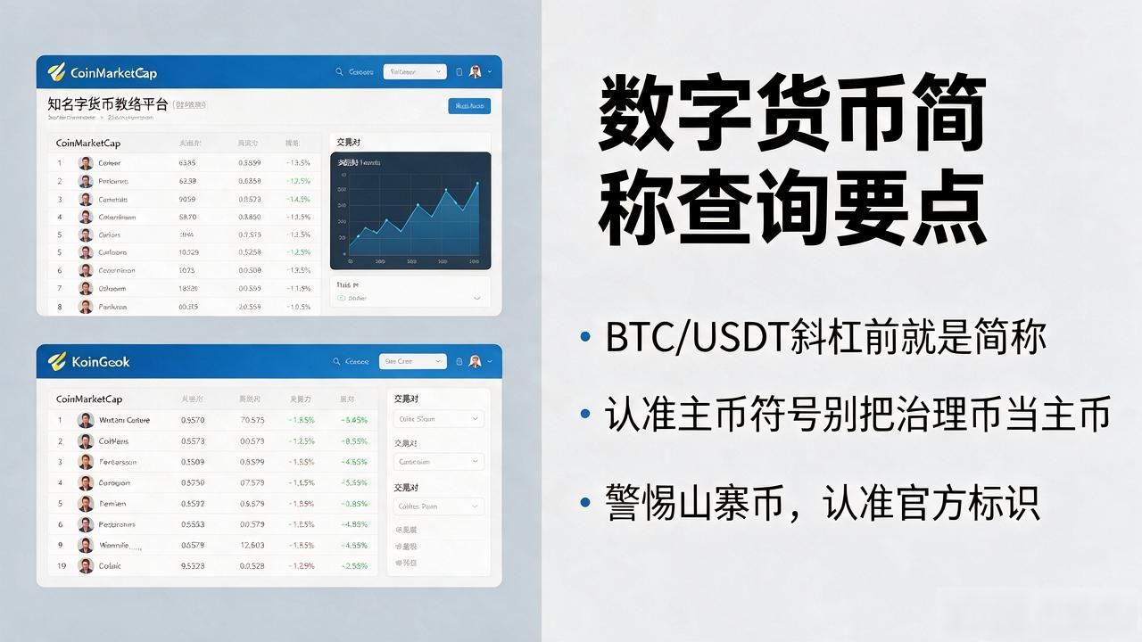 数字货币简称查询：常用币缩写符号对照，新手交易前必收藏