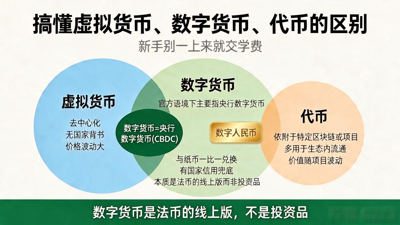 搞懂虚拟货币、数字货币、代币的区别，新手别一上来就交学费