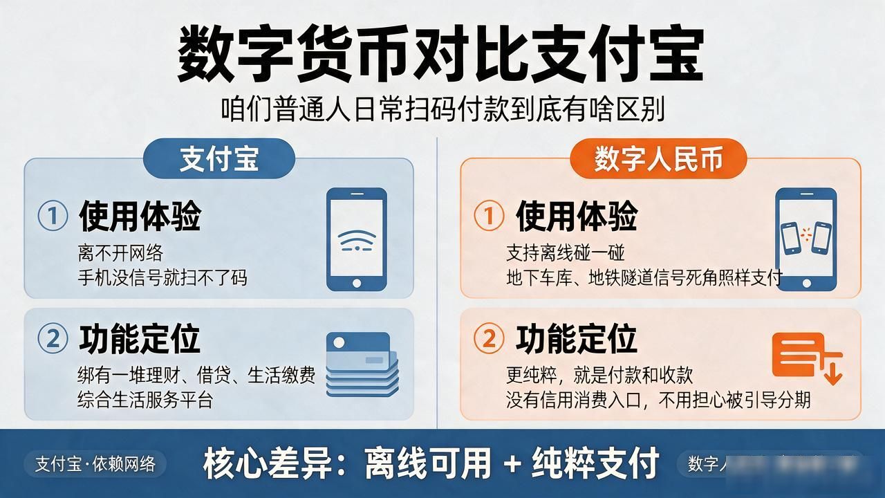 数字货币对比支付宝，咱们普通人日常扫码付款到底有啥区别
