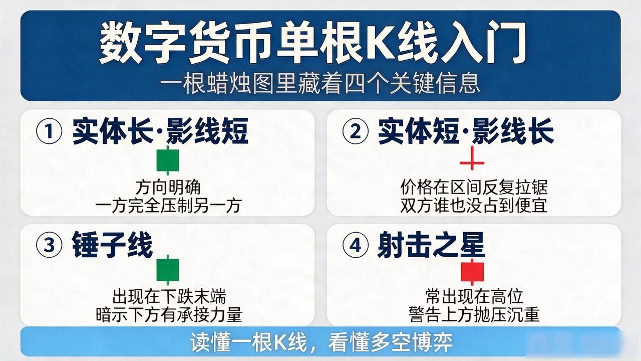 数字货币单根K线入门：一根蜡烛图里藏着四个关键信息