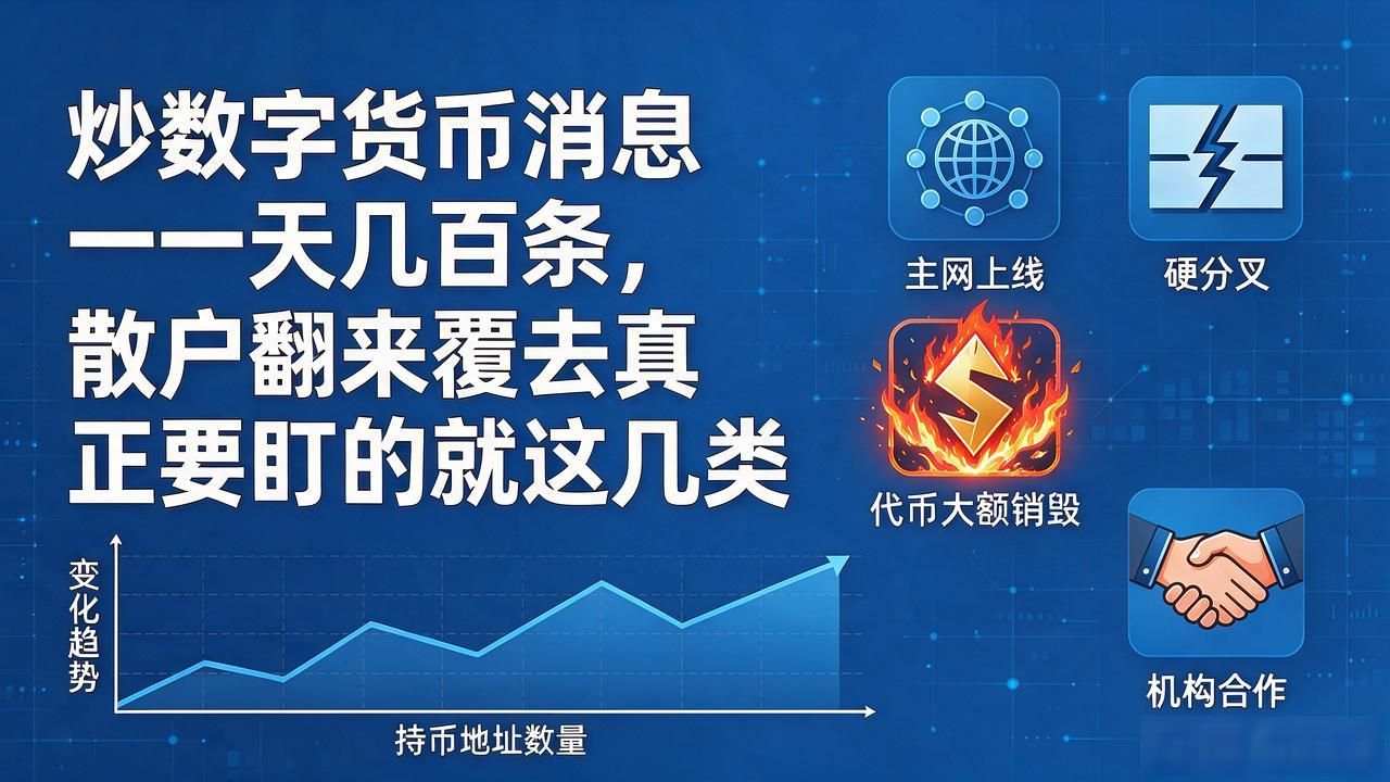 炒数字货币消息一天几百条，散户翻来覆去真正要盯的就这几类